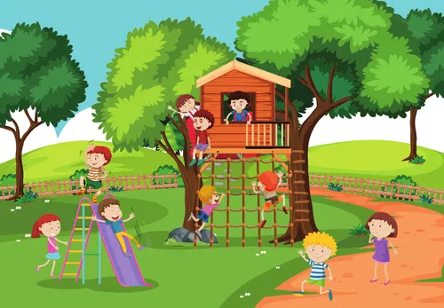 رسم لأطفال يلعبون في الحديقة